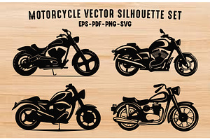 Motorcycle Vector Silhouettes Set, a Transportation Illustration by Gfx Expert Team