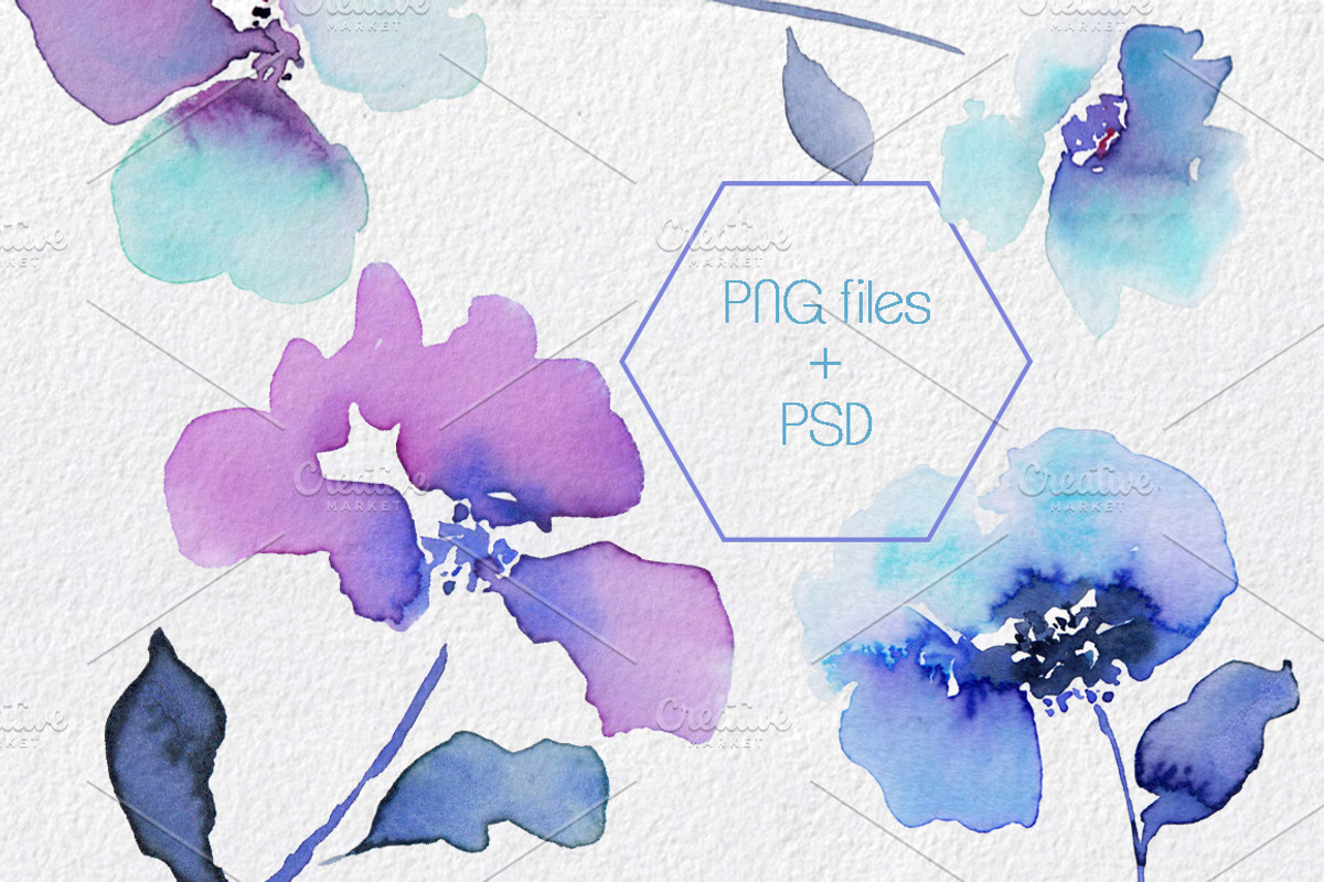 Abstract Flowers watercolor Clip art, an Illustration by MaraquelaStudio (Photo 3 of 7)