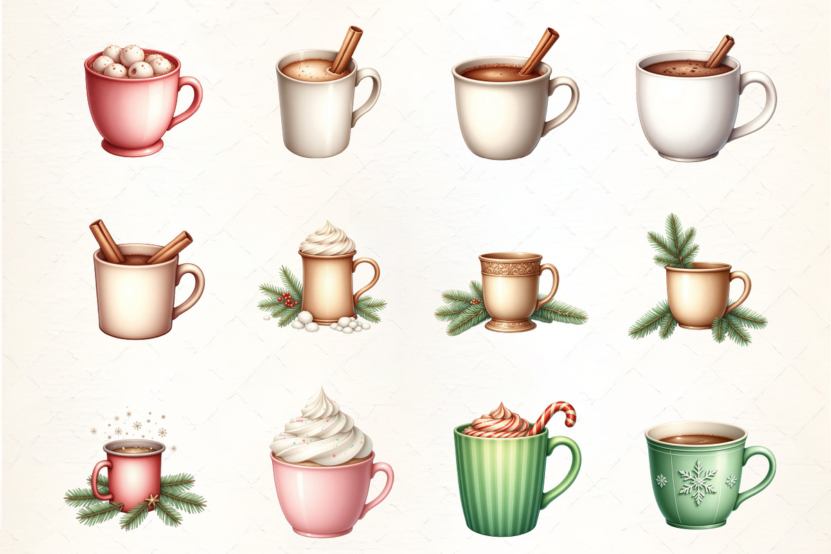 Christmas Hot Cocoa Mug Set Clipart, an Illustration by CrexoraLab (Photo 2 of 5)