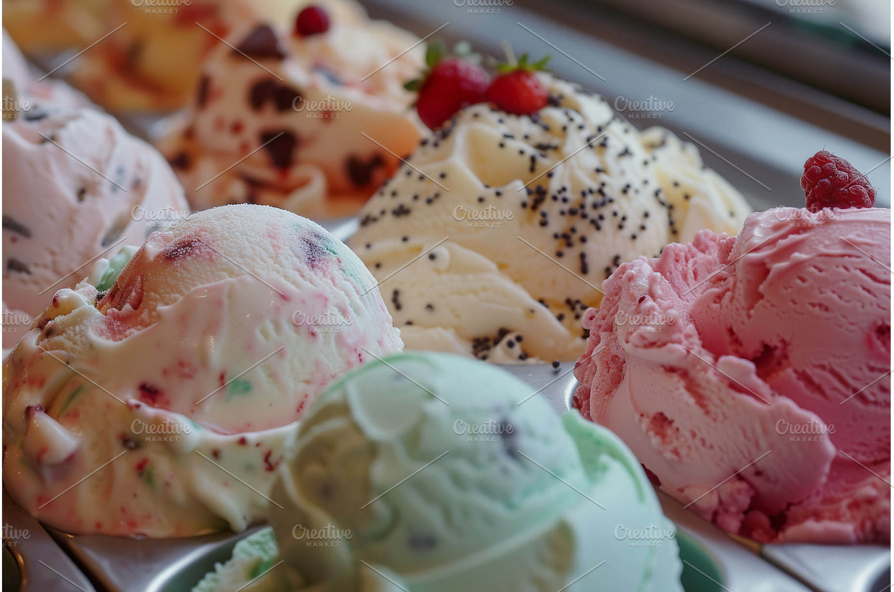 Colorful ice cream scoops with, a Food & Drink Photo by Lermont51