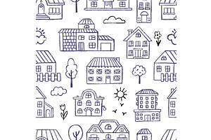 Crayon drawing houses. Sketch pencil, an Object Illustration by Valerie Bodnar
