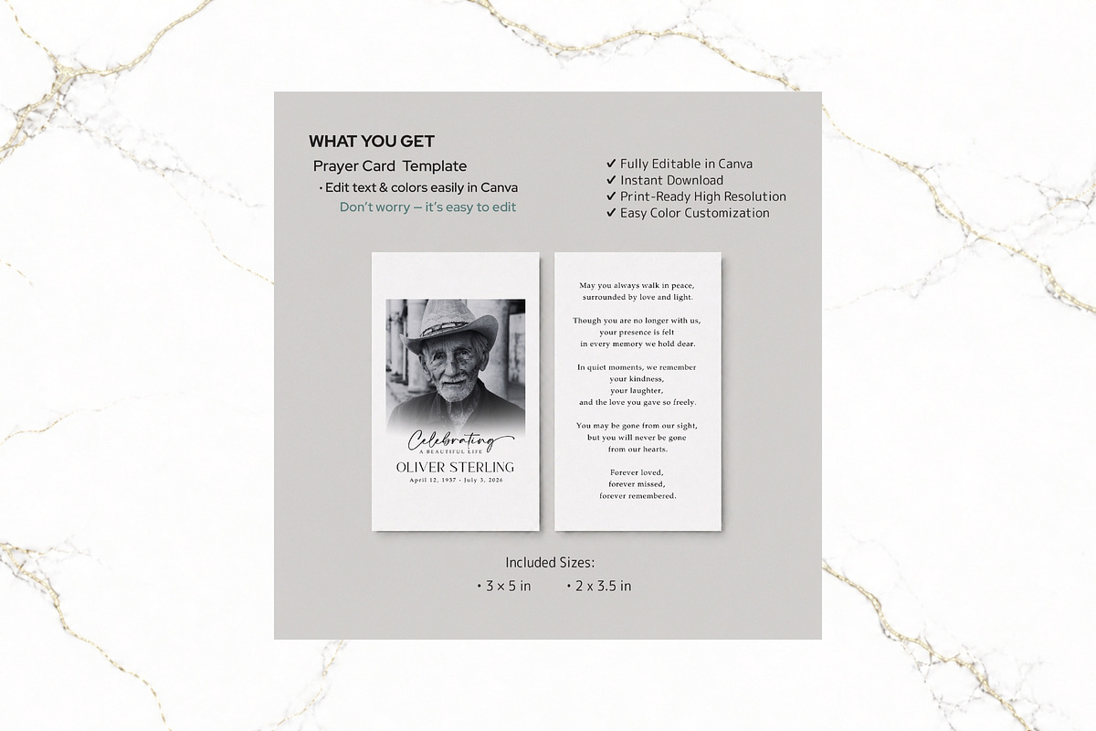 Funeral Prayer Card B&W Canva FR005, a Card Template by TyphoonStudio (Photo 2 of 6)