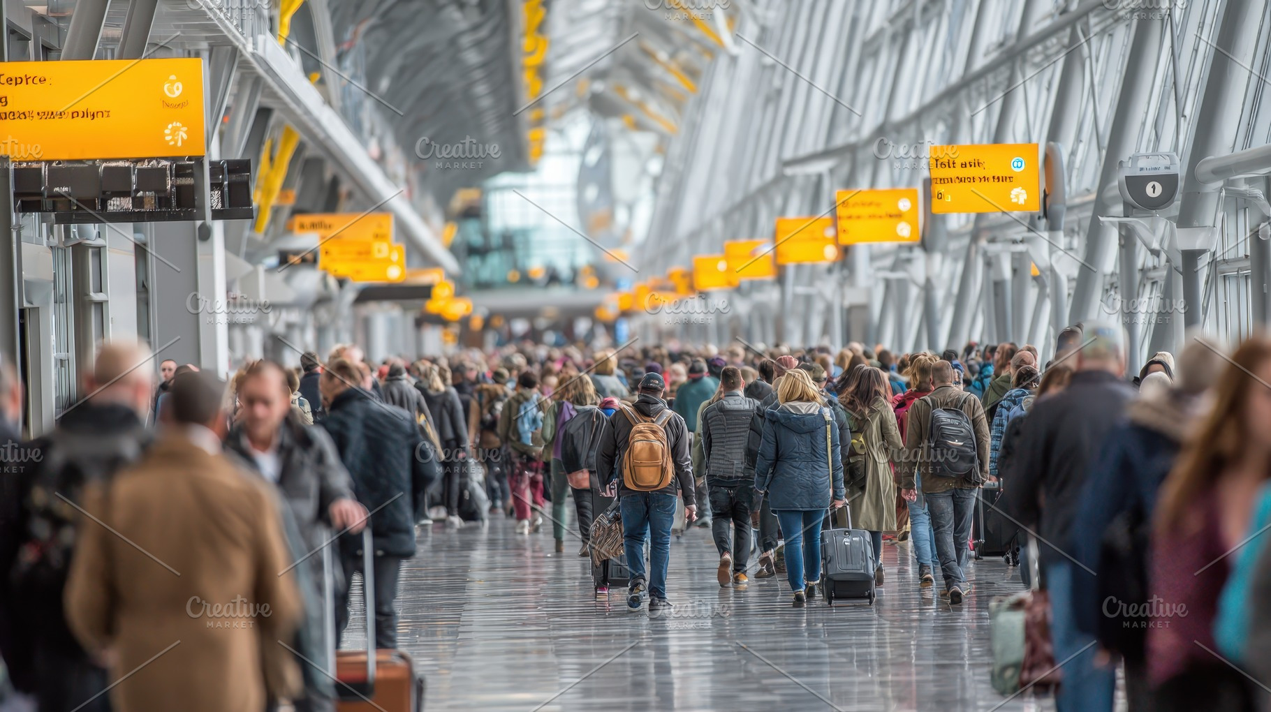 Airport Crowds Walking Through Moder, a Photo by Pixeness Studio
