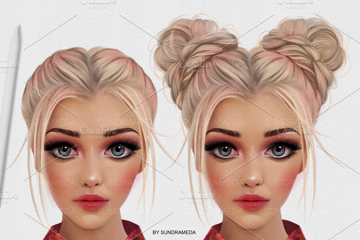 Procreate bun hairstyle brushes, a Brush Add-On by sundrameda (Photo 4 of 5)