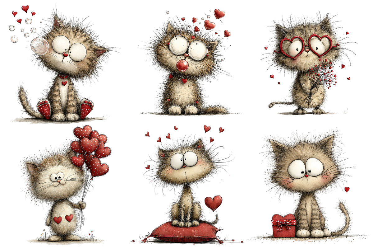 Whimsical Cats Valentine's Day Clipa, an Illustration by Pixels.Craft (Photo 3 of 5)