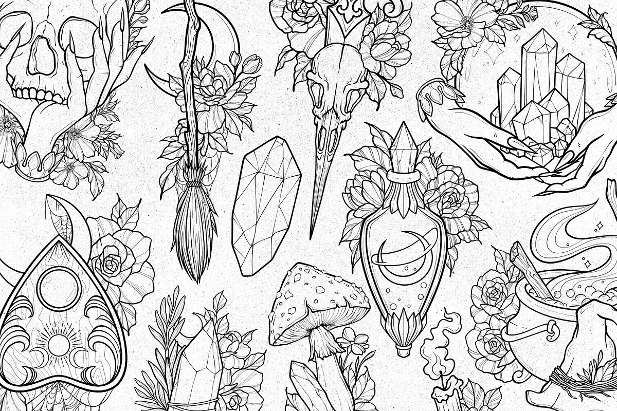 50 Witchy Tattoo Procreate Stamps, a Brush Add-On by SecondOfJuly (Photo 4 of 6)