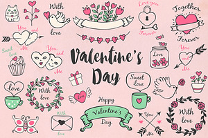 Valentine Doodle Design Elements