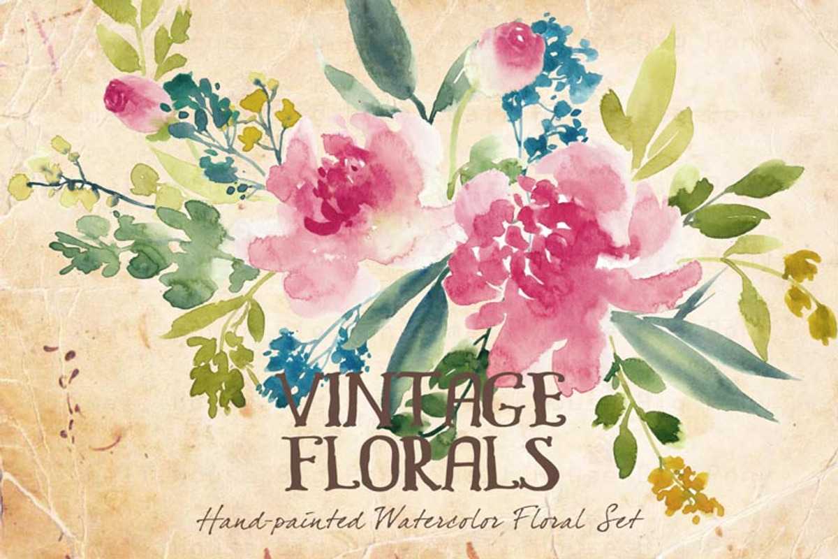 Vintage Florals- Watercolor Clip Art, a Decorative Illustration by SmallHouseBigPony (Photo 2 of 5)