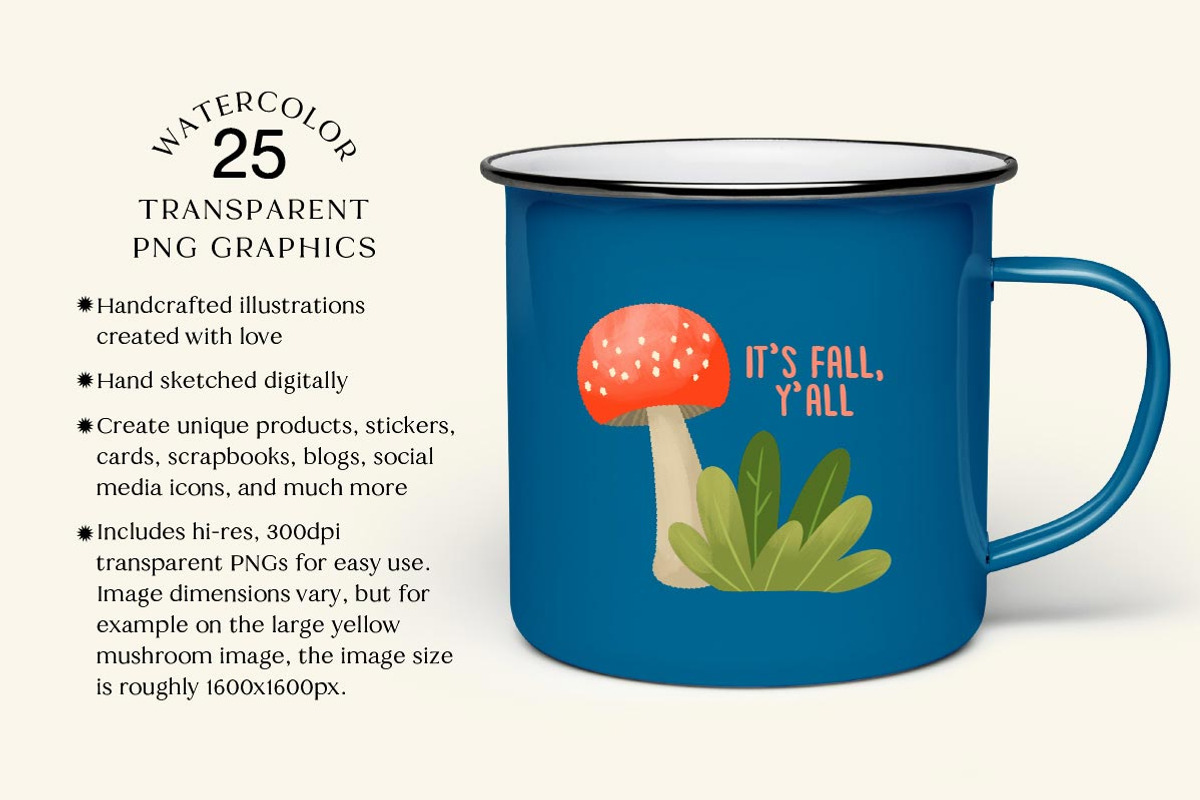 Mushrooms Watercolor Clipart Set, an Object Illustration by Lemonade Pixel (Photo 2 of 5)