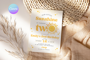 Sunshine 2nd Birthday Invitation, a Templates & Theme by VeliusCreativeStudio