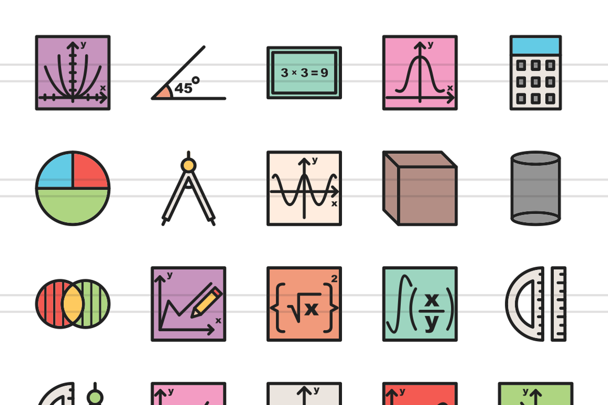 50 Math Symbols Filled Line Icons, an Outline Icon by IconBunny