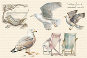 Vintage Beach Postcard with Seagulls, an Animal Illustration by Dazzling Art Boutique (Thumbnail 2 of 8)