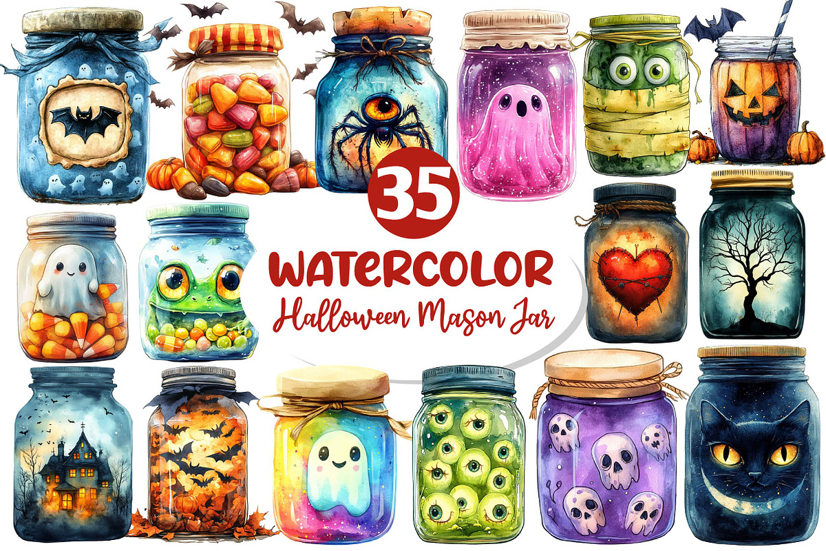Halloween Mason Jar Clipart, an Illustration by Dream Creation (Photo 1 of 7)