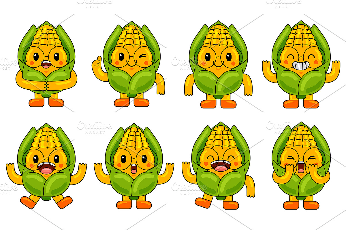 Corn Mascot Character Vector Pack, an Illustration by MEDZ (Photo 1 of 5)