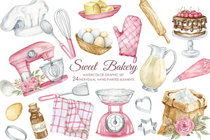 Watercolor pink bakery clipart