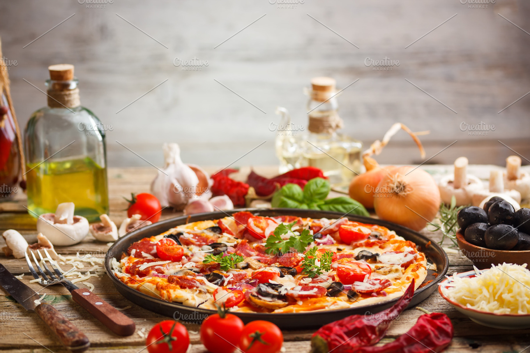 Fresh pizza containing pizza, meal, and food
