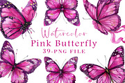 Watercolor Pink Butterfly Clipart, an Illustration by Libby Wishes (Thumbnail 1 of 5)