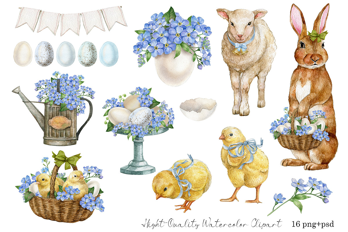 Watercolor spring easter clipart, a Seasonal Illustration by yana.fefelova (Photo 2 of 5)