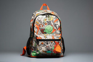 Backpack with drawings on a gray bac, a Photo by Iftikhar Alam