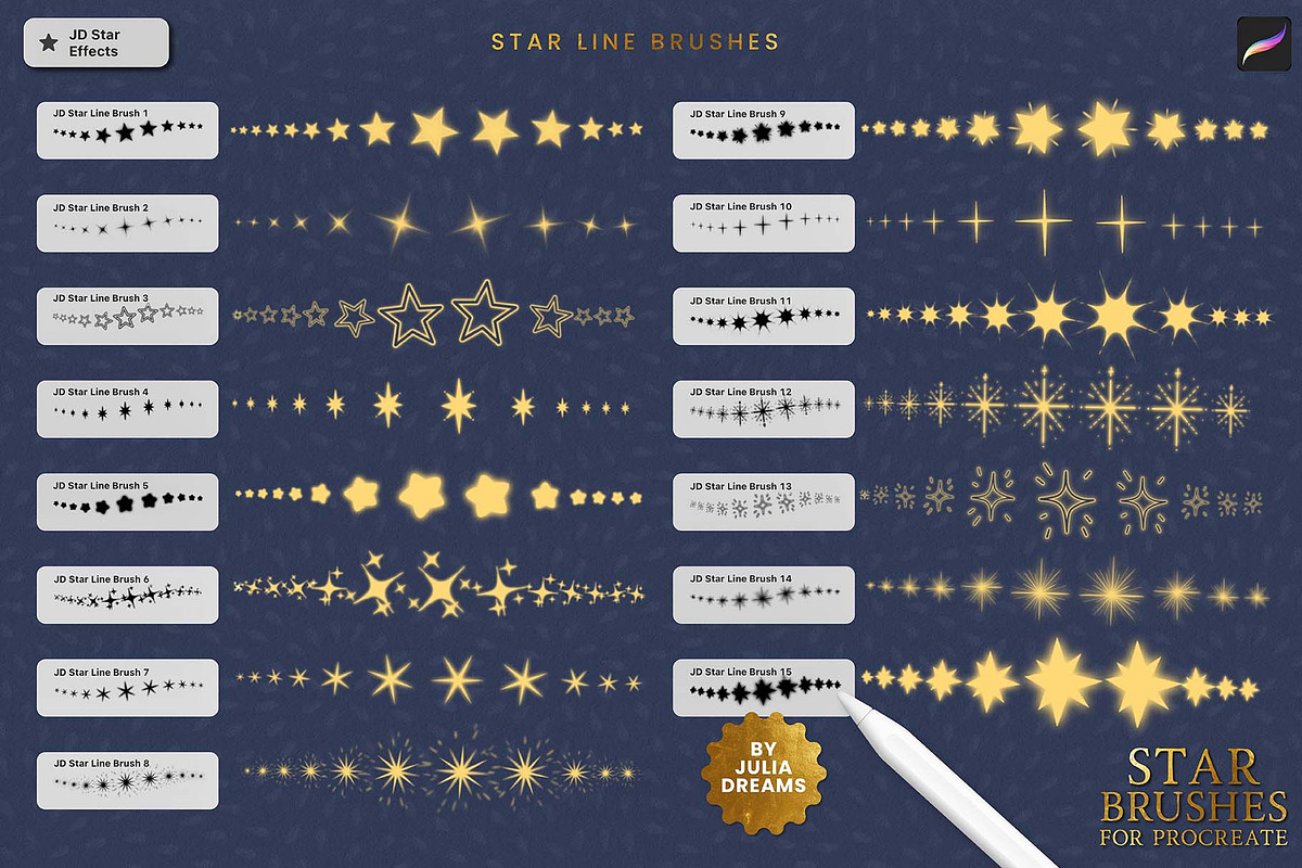 Star Effects Brushes for Procreate, a Brush Add-On by Julia Dreams (Photo 2 of 5)