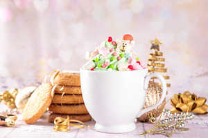 Festive tasty Christmas hot chocolate with holiday decorations, a Food & Drink Photo by Rimma
