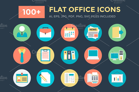 100 Flat Office Icons