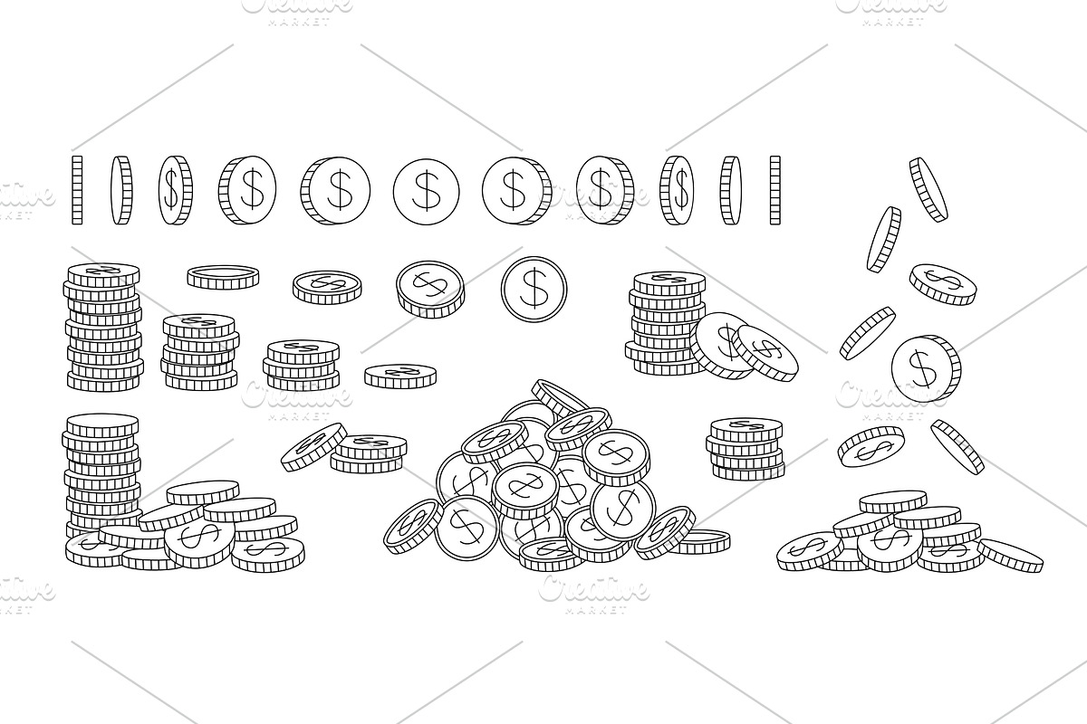 Doodle coins. Hand drawn coin, an Object Illustration by winwin.art