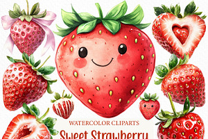 Watercolor Sweet Strawberry Clipart, an Illustration by Craft Nest
