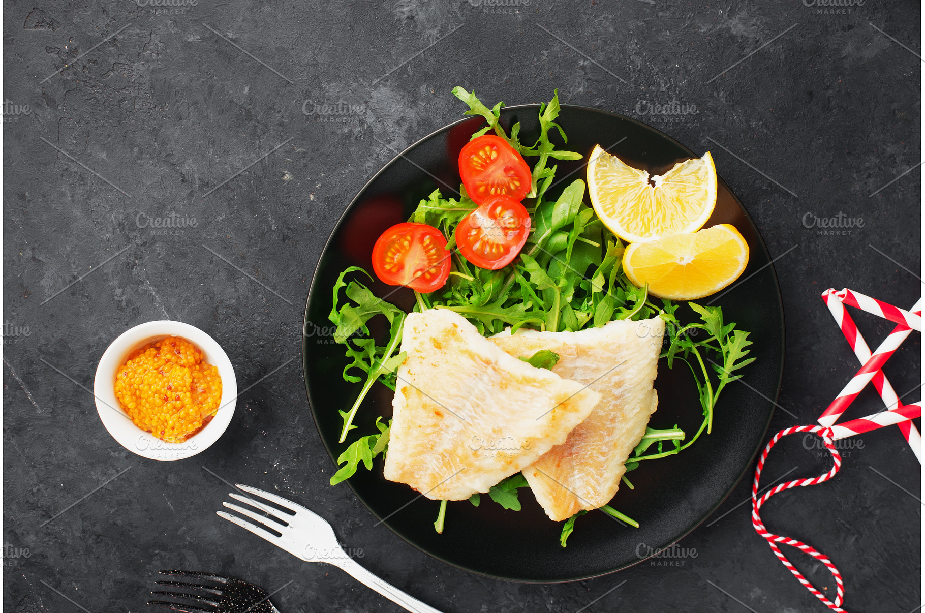 Fried cod lunch with lemon and, a Food & Drink Photo by IleishAnna