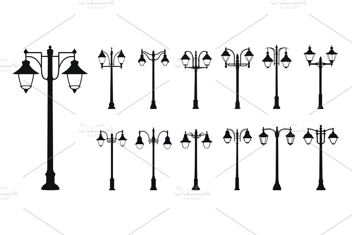 Streetlights silhouettes black set, an Object Illustration by Valerie Bodnar