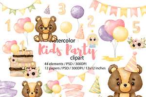Baby Girl Birthday Party Clipart