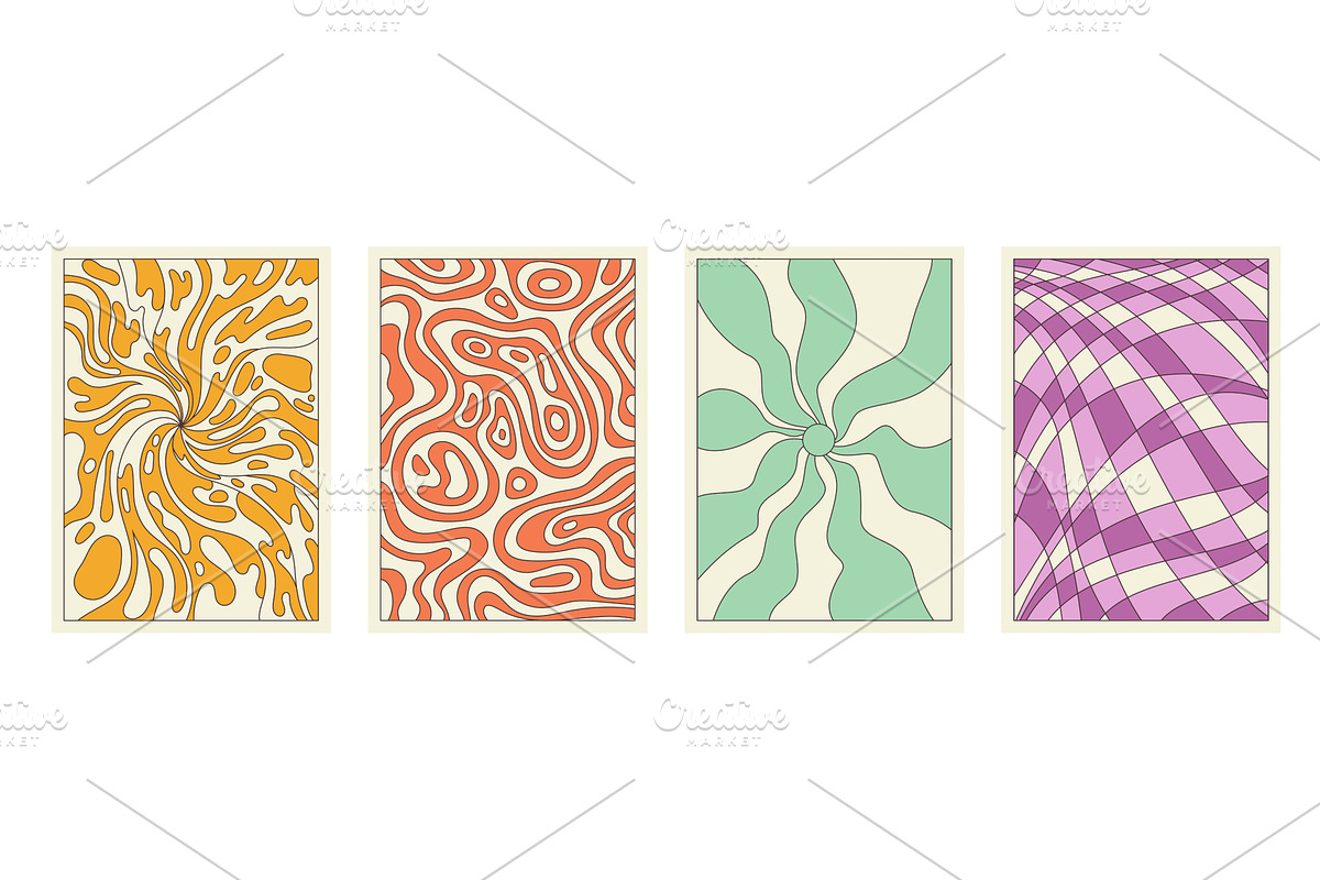 Groovy cartoon psychedelic patterns, an Illustration by Lemberg Vector