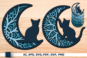 layer Mandala Moon and Cat SVG set