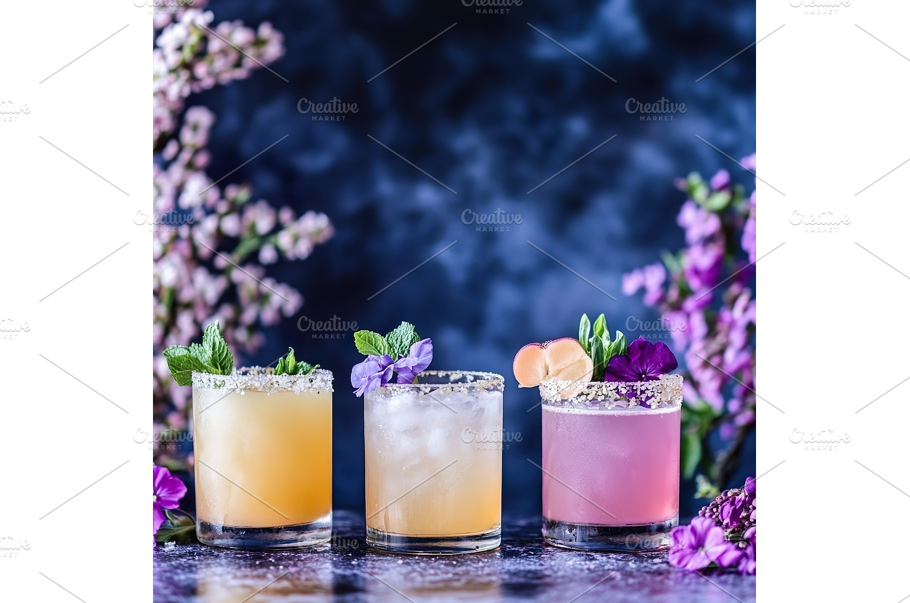 Colorful floral cocktails with, a Background Photo by Lermont51