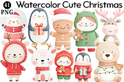 Watercolor Cute Christmas Clipart Bu, an Illustration by Daily.Designs (Thumbnail 1 of 5)