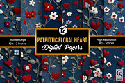 Patriotic Floral Hearts Embroidery, a Pattern Graphic by Creative Store (Thumbnail 1 of 5)