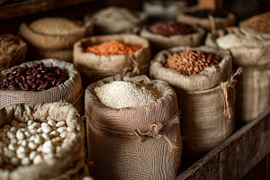 Close up on a jute bags beans, a Food & Drink Photo by MistyDay
