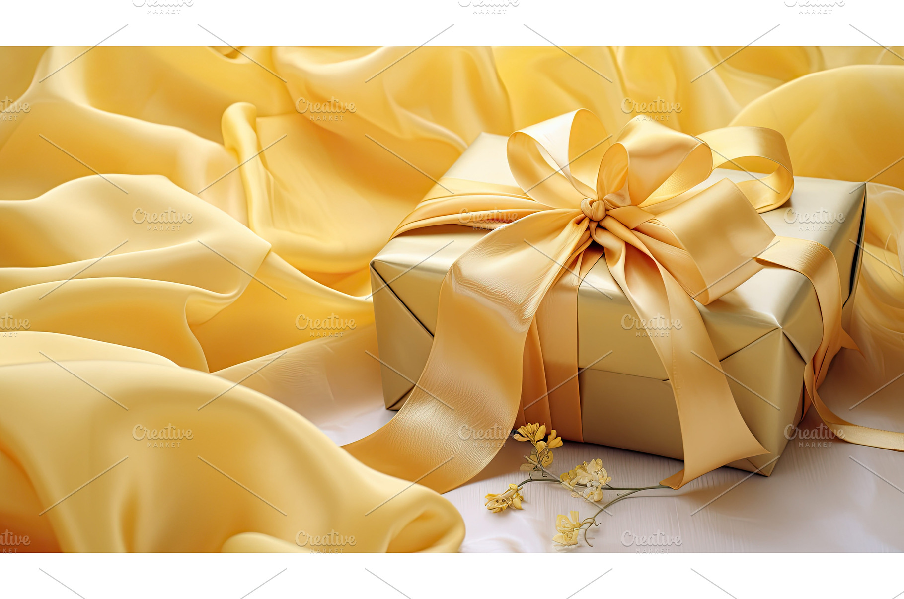 gift yellow silk ai generated, a Holiday Photo by pikepicture