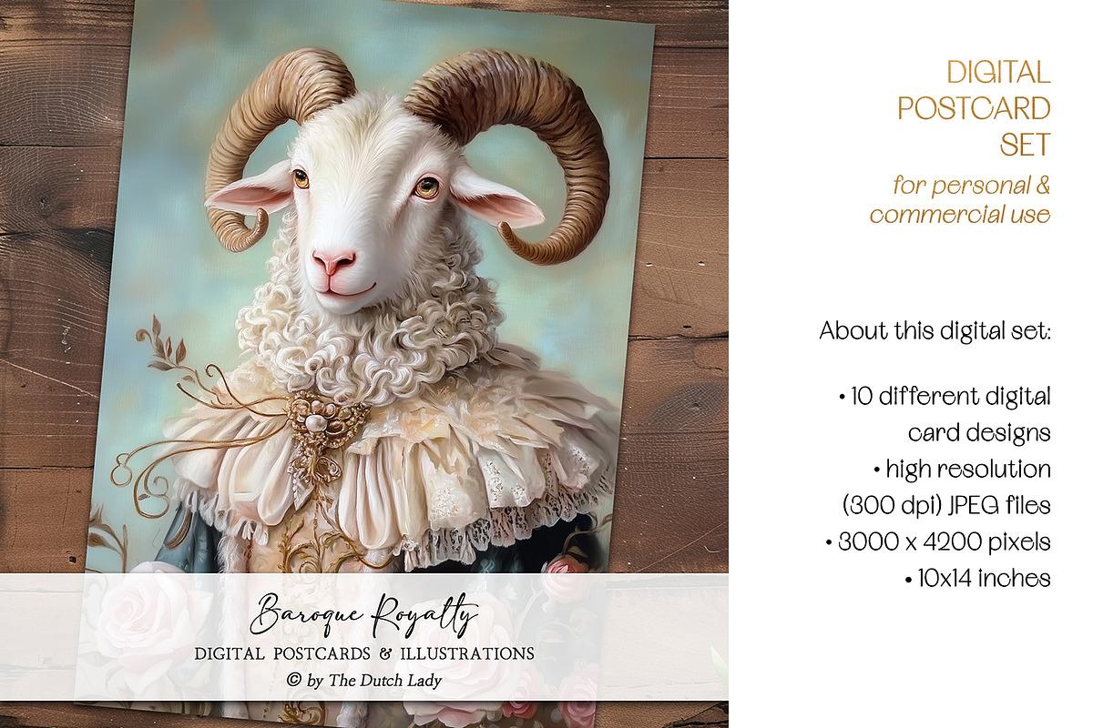 Baroque Royalty Animals Postcards, an Illustration by The Dutch Lady Designs (Photo 4 of 7)