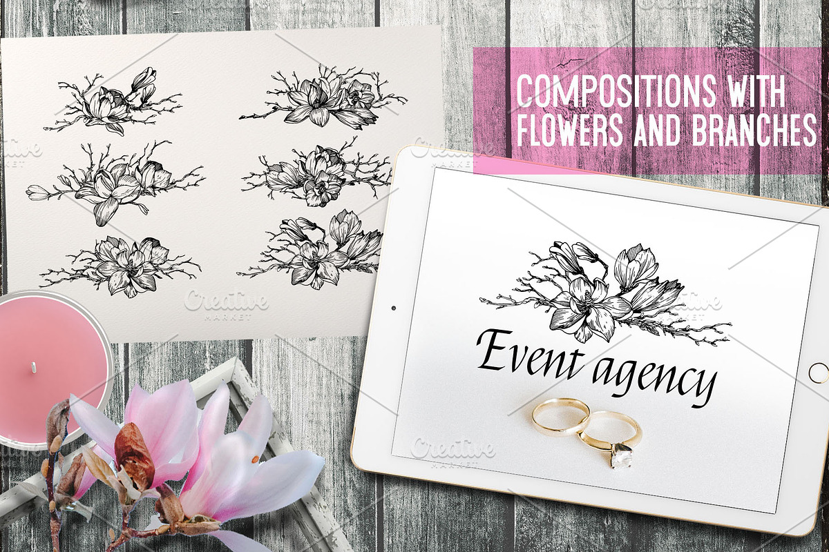 Flowers. Magnolia in vintage style, a Decorative Illustration by Alena Kaz (Photo 5 of 5)
