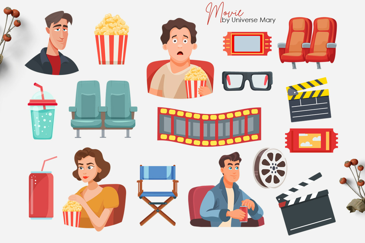 Cinema Movie Vector Clipart Set, a Person Illustration by Universe Mary (Photo 4 of 8)