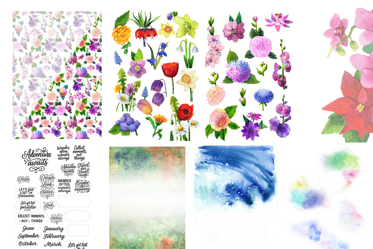 watercolor scrapbooking set, an Object Graphic by fiolika (Photo 4 of 6)