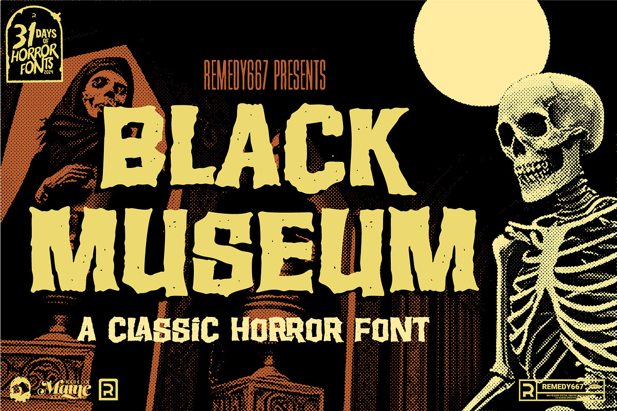Black Museum - Retro Horror Font, a Sans Serif Font by Remedy667 (Photo 1 of 6)