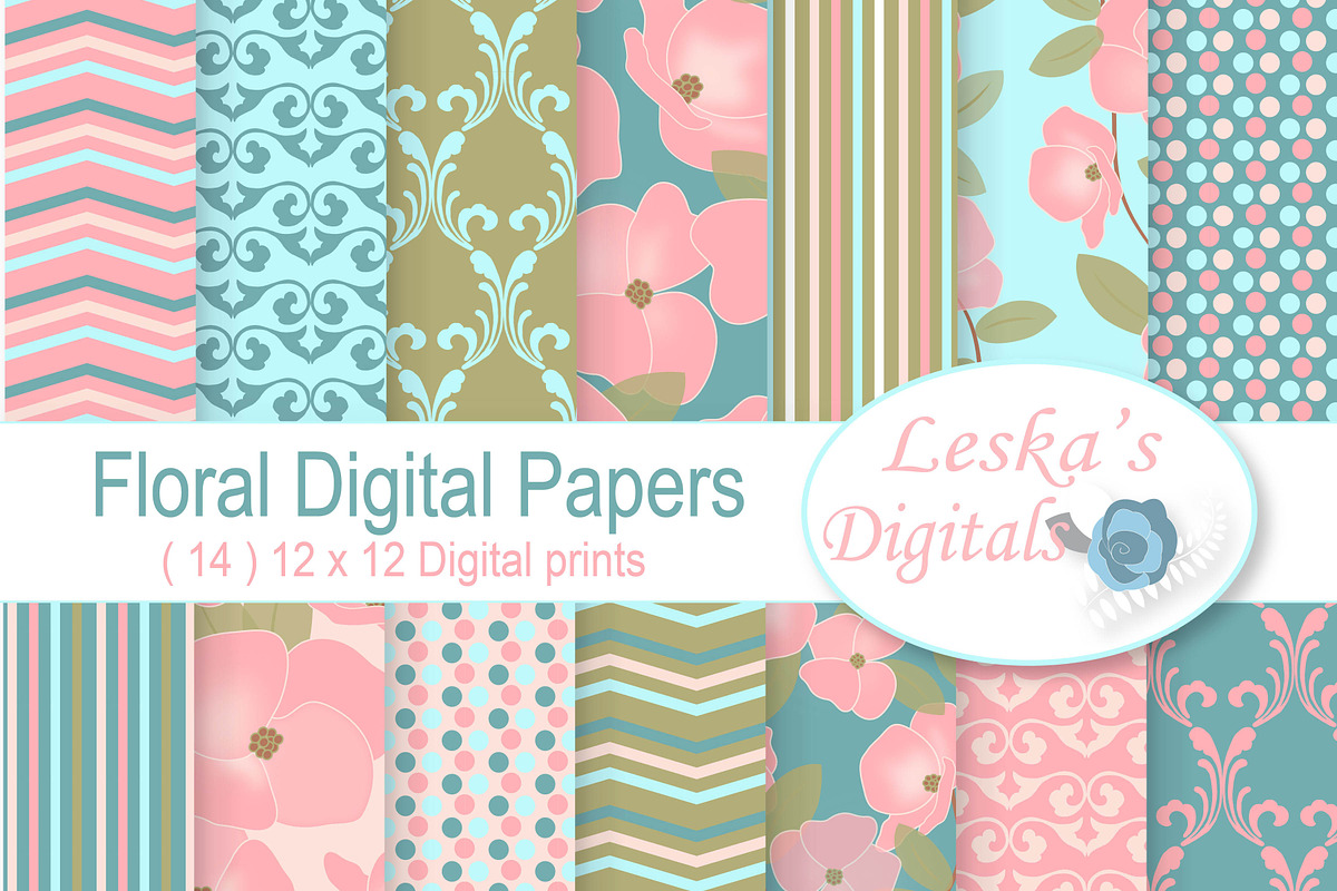 Floral Digital Paper, a Pattern Graphic by Leska's Digitals (Photo 1 of 4)