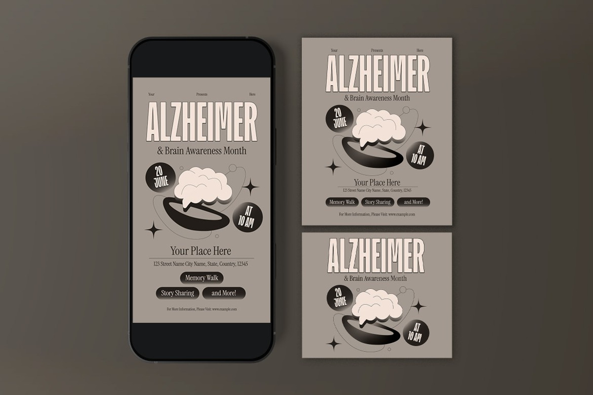 Gray Alzheimer's Month Flyer Set, a Flyer Template by graphicook (Photo 3 of 3)
