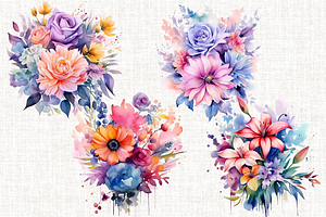 Vivid Colorful Watercolor Flowers