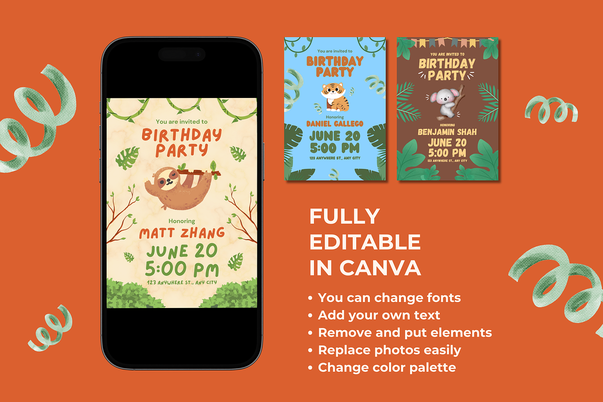 Jungle Birthday Party Invitations, a Templates & Theme by TemplateCastleStore (Photo 9 of 9)