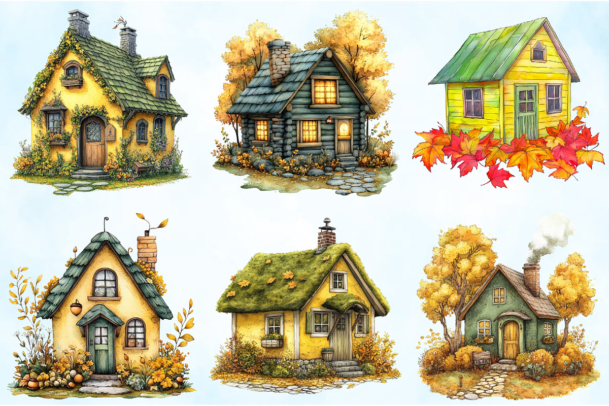 Yellow & Green Autumn Cottage PNG, an Illustration by Craft Nest (Photo 3 of 6)