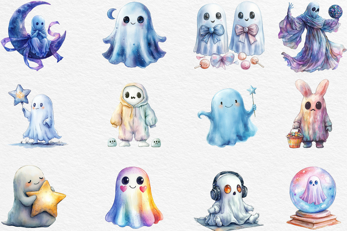 Cute Holographic Halloween Ghost, an Illustration by Black Bird Studio (Photo 6 of 6)