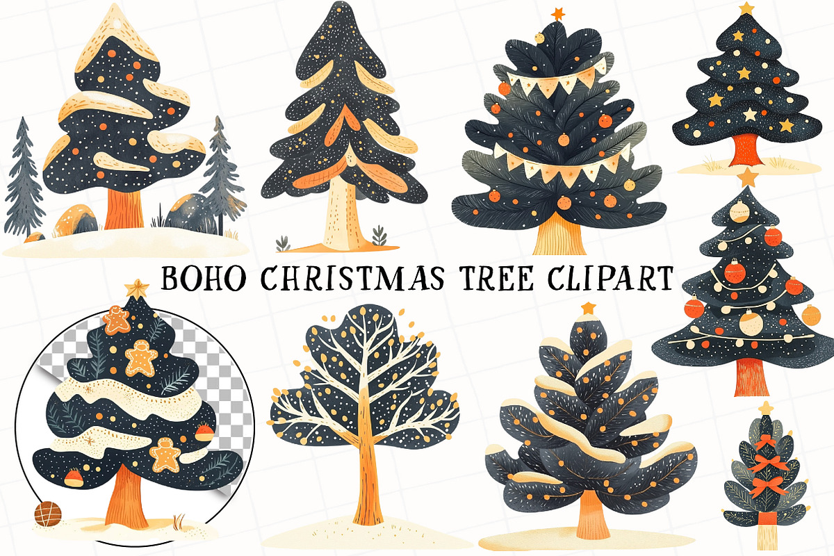 Boho Christmas Tree Clipart, an Illustration by OK Design (Photo 2 of 6)